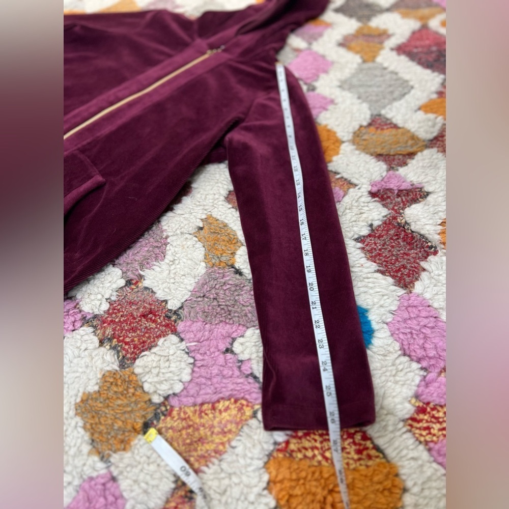 Susan Graver Velvet Burgundy Zip Up Hooded Sweater Jacket Cotton Size Large - Picture 11 of 13